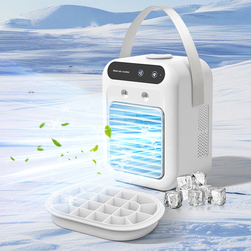 Personal cooling fan spraying mist – USB mini air cooler for home or travel